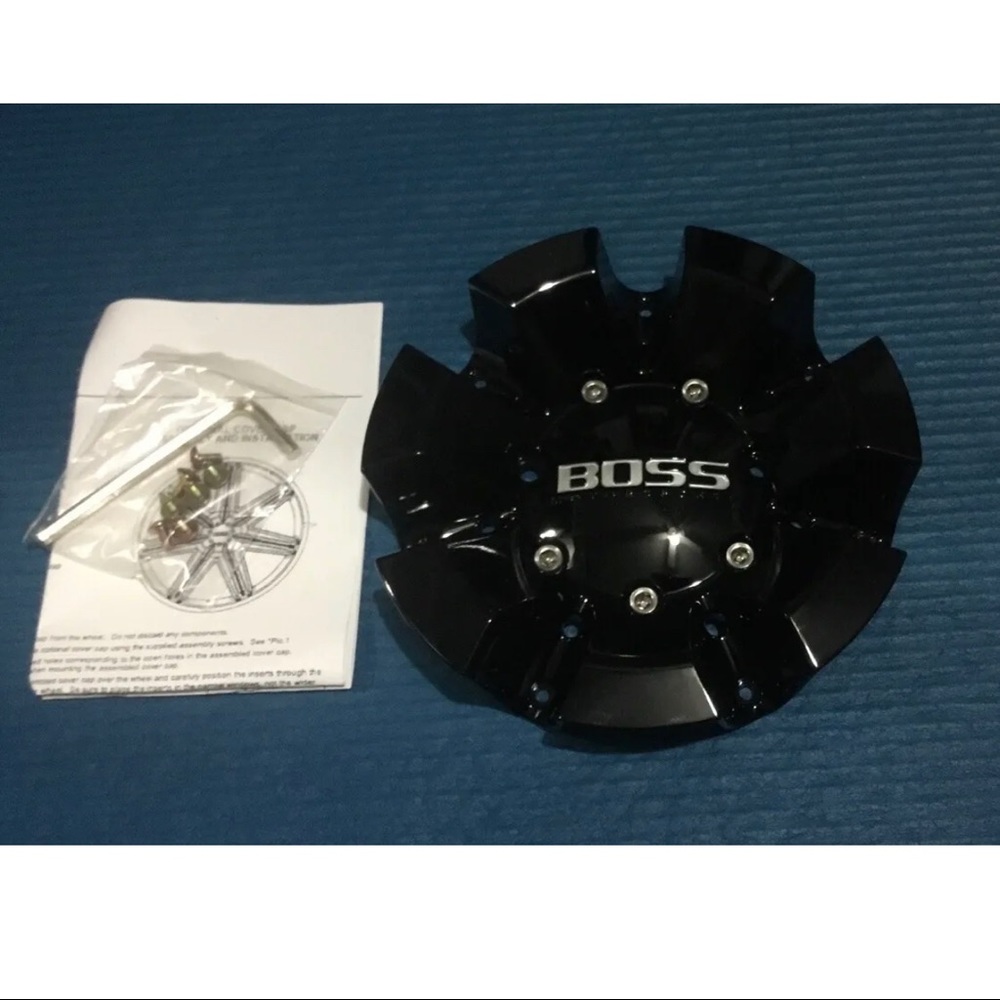 BOSS MOTORSPORTS GLOSS BLACK CENTER CAP ACC3238-02 W/SCREWS NEW!!!